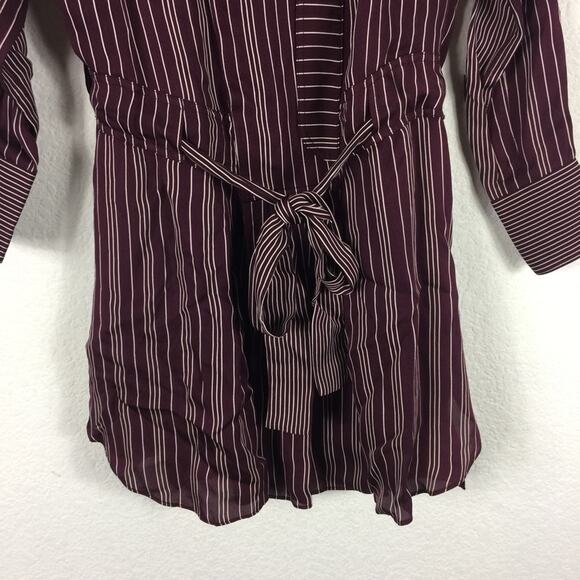 NWT Reiss Albi Burgundy Striped Shirt Dress Size 0 Tie Waist Button Workwear - Picture 10 of 16